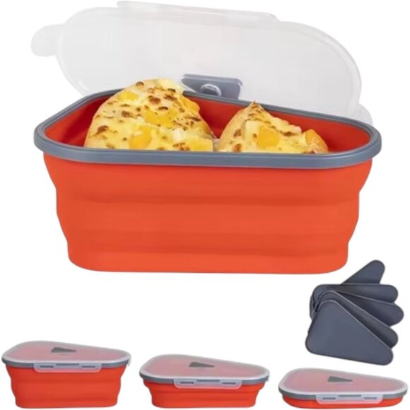 Collapsible Silicone Pizza Slice Storage Container Reusable Snap Lid Gift - Picture 6 of 16